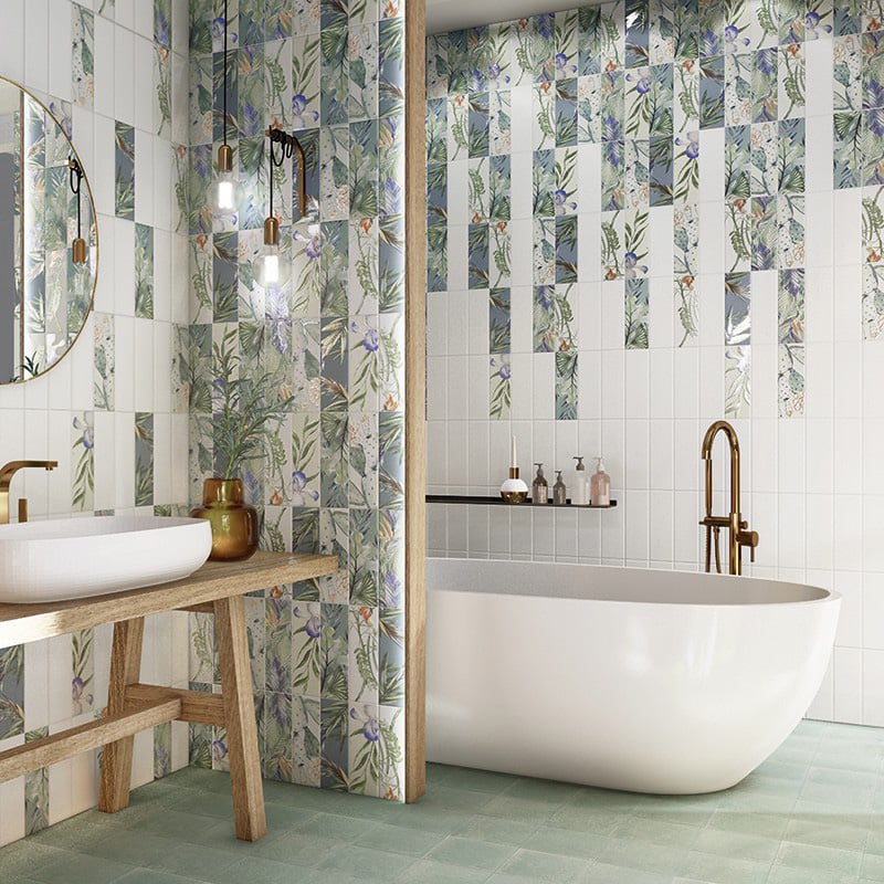 asymmetrical tile layouts | bathroom feature wall