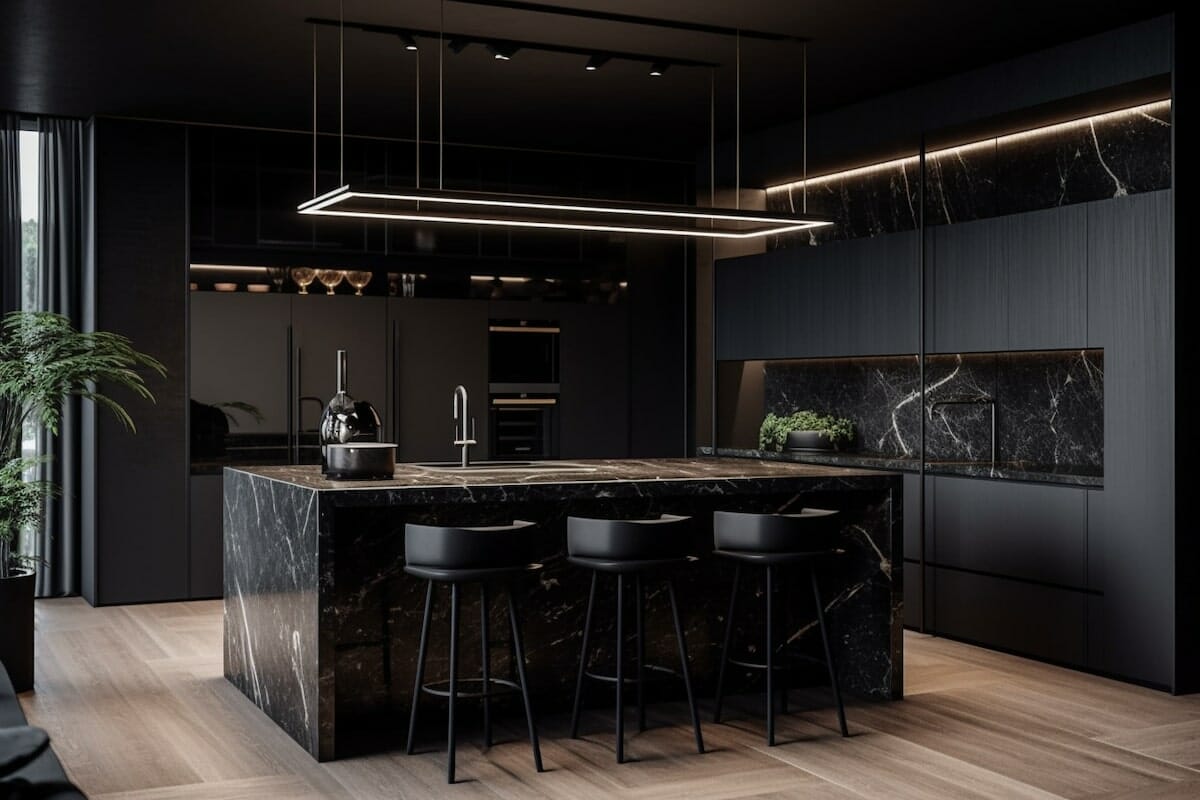 how to match your kitchen countertops with the right tiles | black kitchen