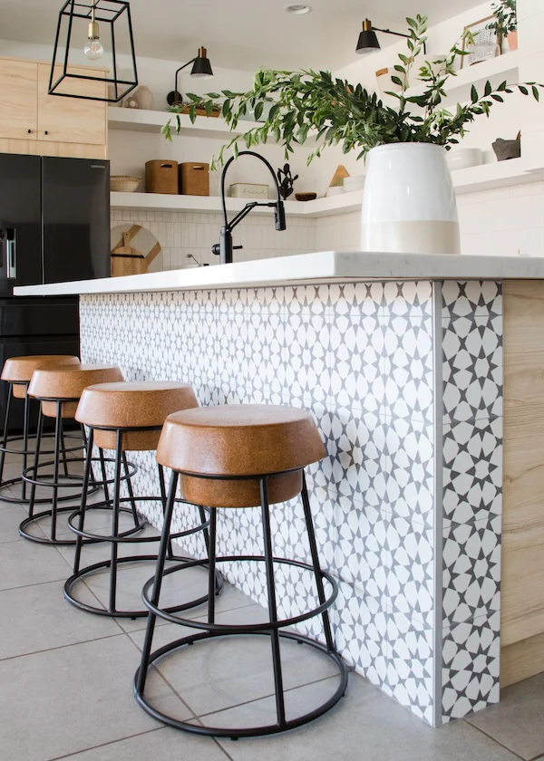 how to incorporate statement tiles in your space without overdoing it | what are statement tiles : kitchen island tiles
