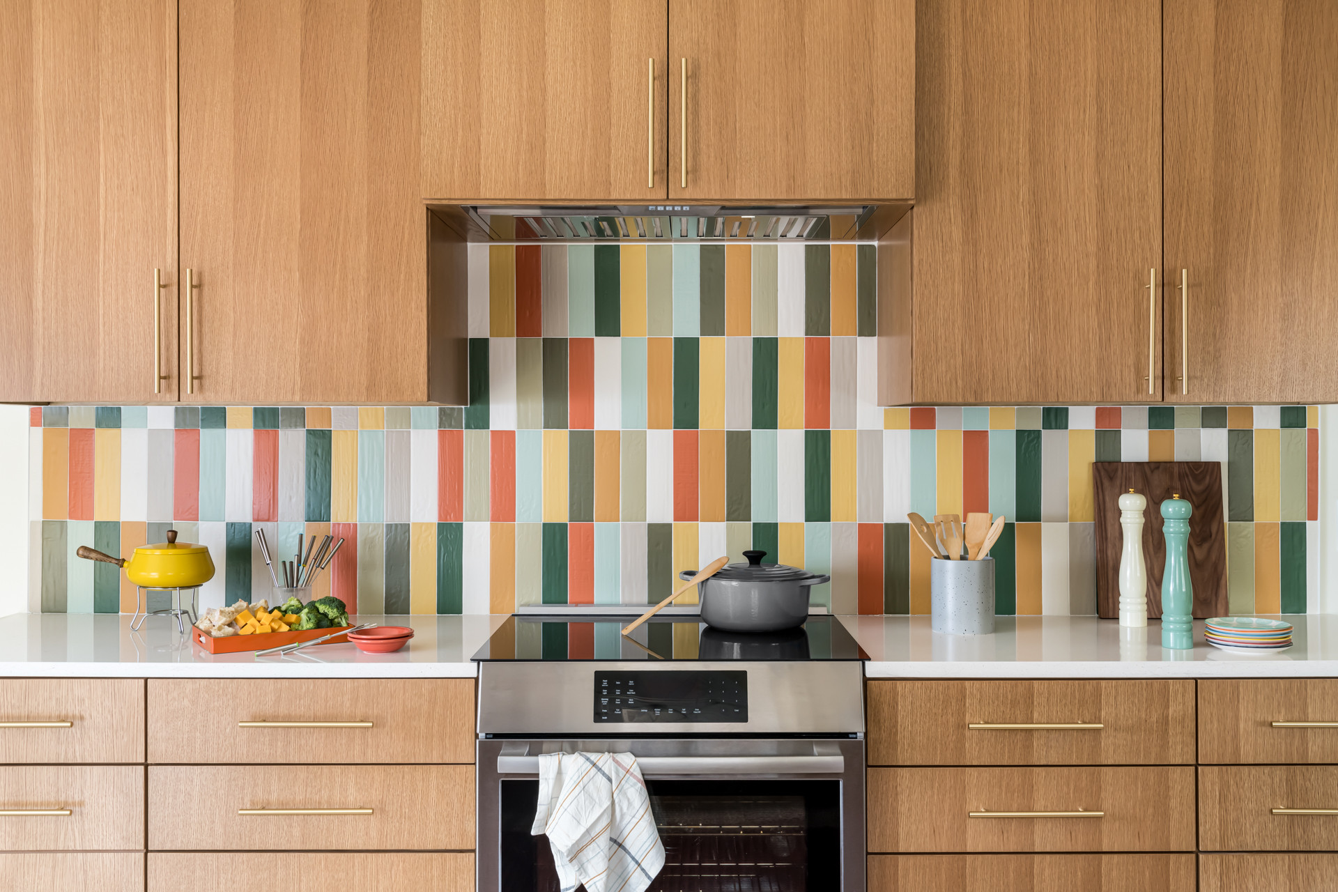 Bold kitchen backsplash splashback spring colour tiles