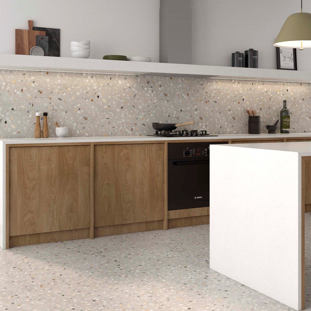 terrazzo tile kitchen backsplash
