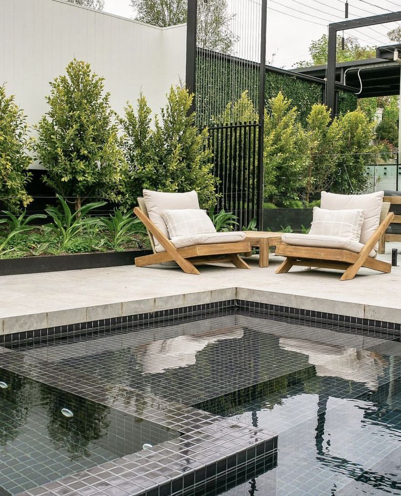 dark black swimming pool mosaic tiles