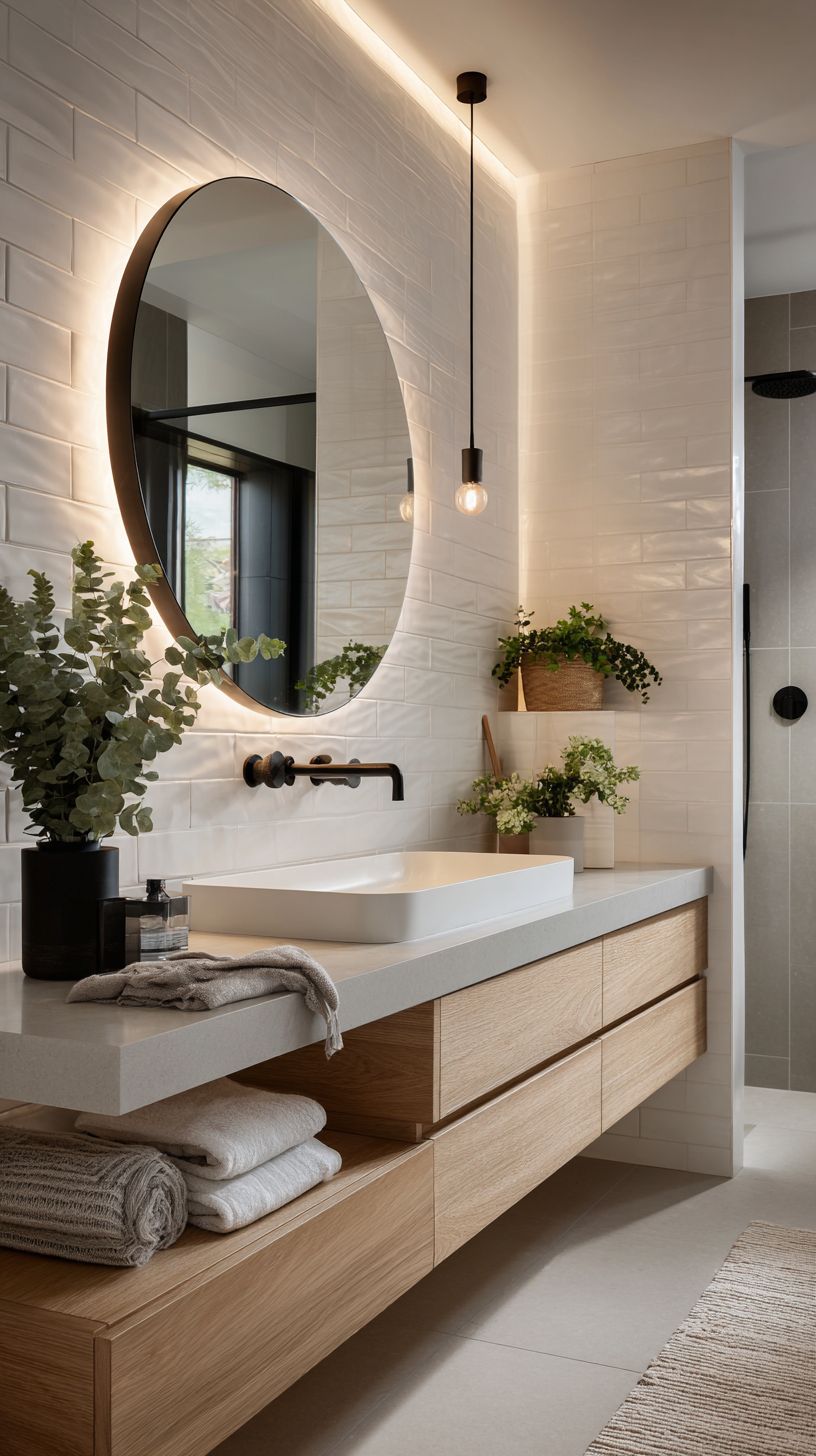 how lighting, tiles and tapware work together in a bathroom