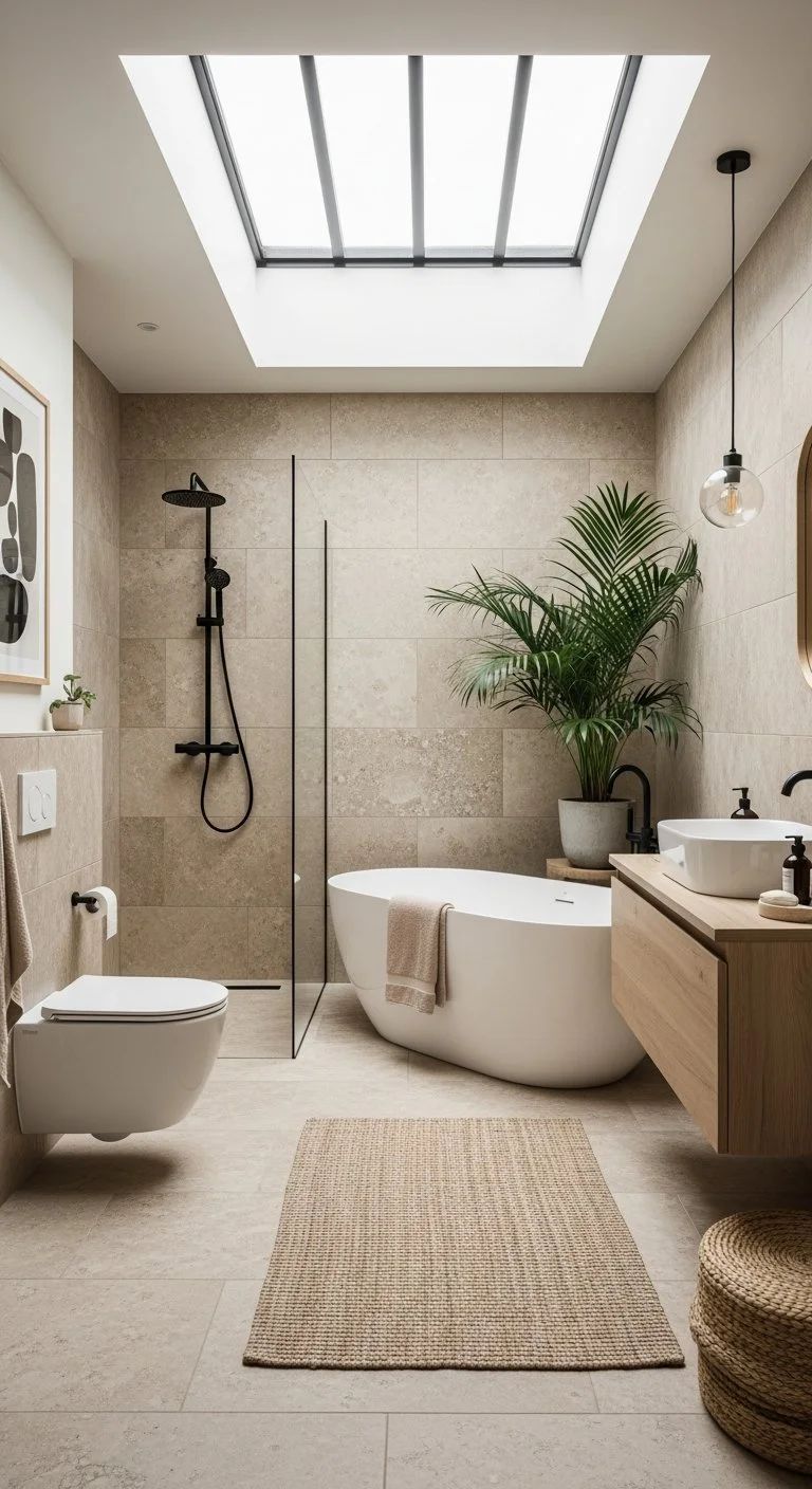 how lighting, tiles and tapware work together in a bathroom