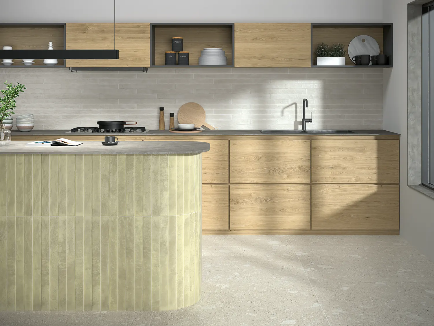 matt tiles used in residential modern kitchen
