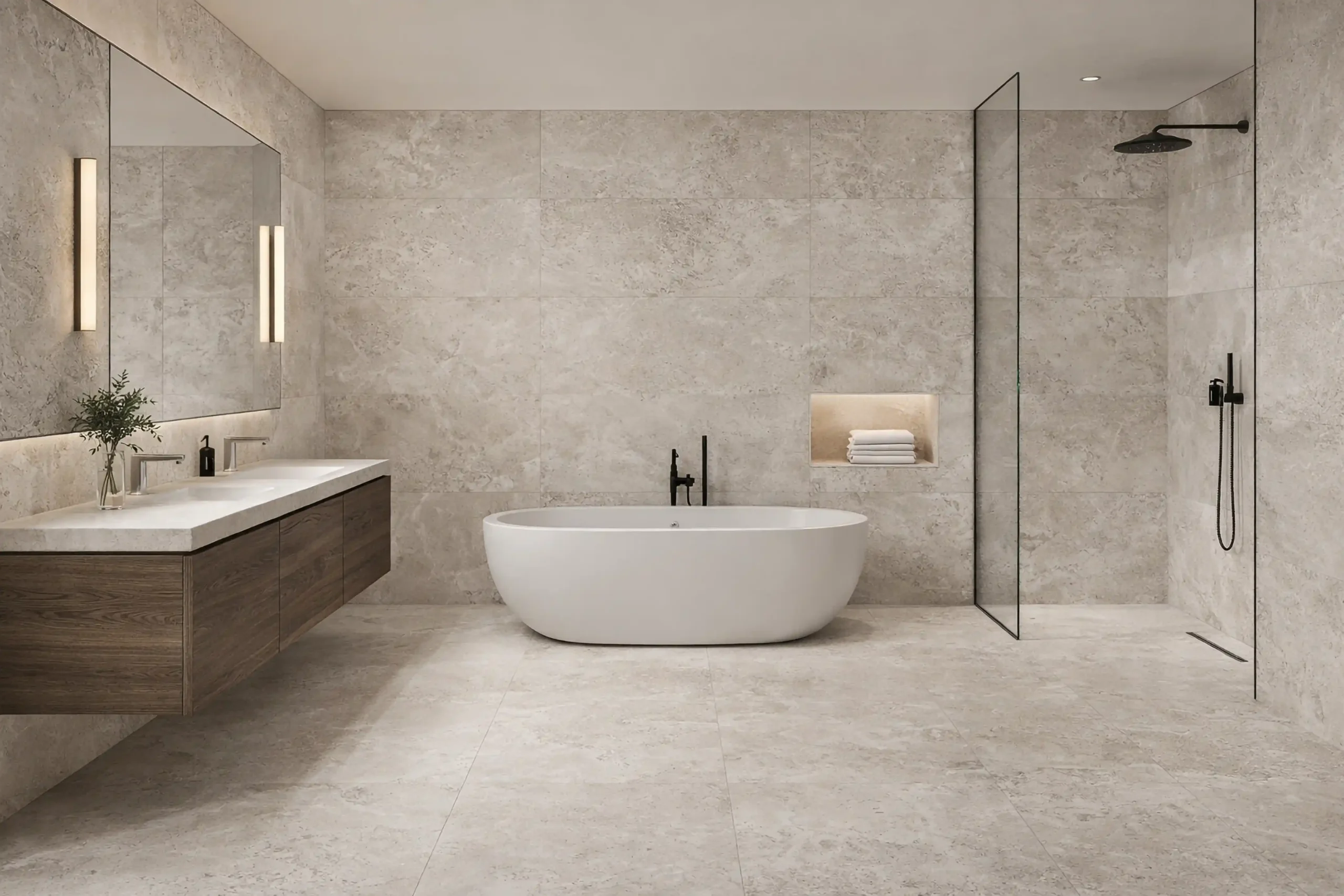 LIMESTONE GREY MATT - 800 x 1600mm lifestyle H