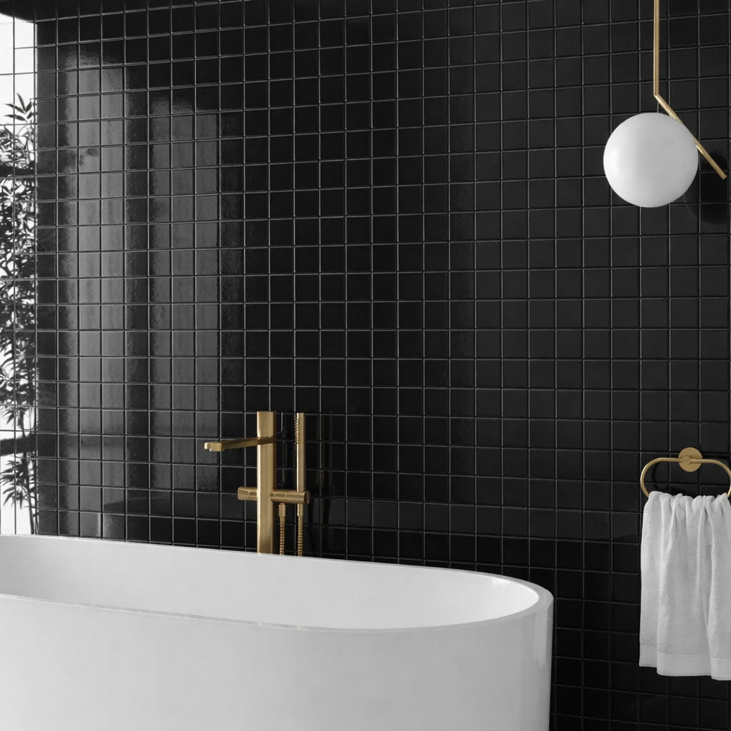 2216 black gloss mosaic wall tile 100 x100 mm